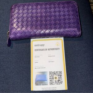 Bottega Veneta Intrecciato Purple Full Zip Long Wallet Lambskin Leather EUC